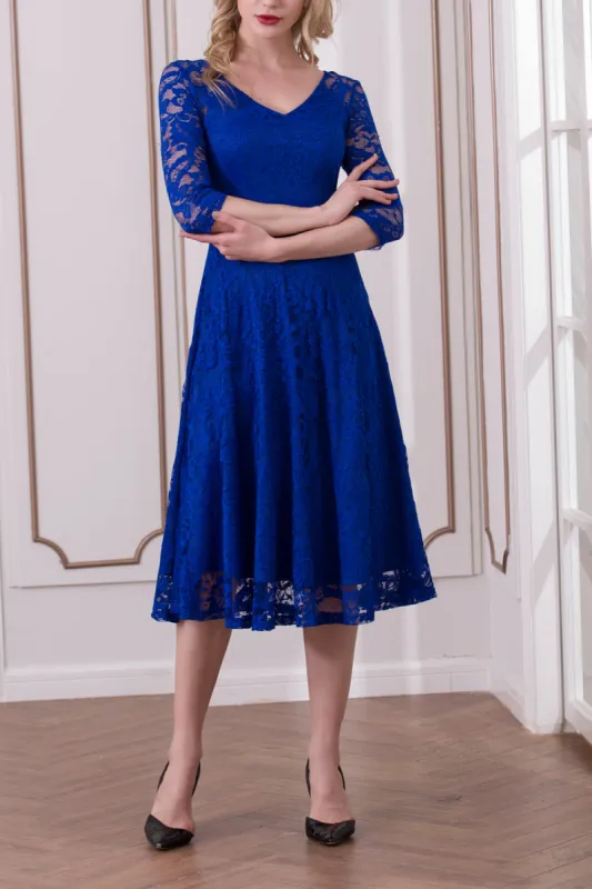 Royal Blue Half Sleeve Lace Dress sold by Zapaka