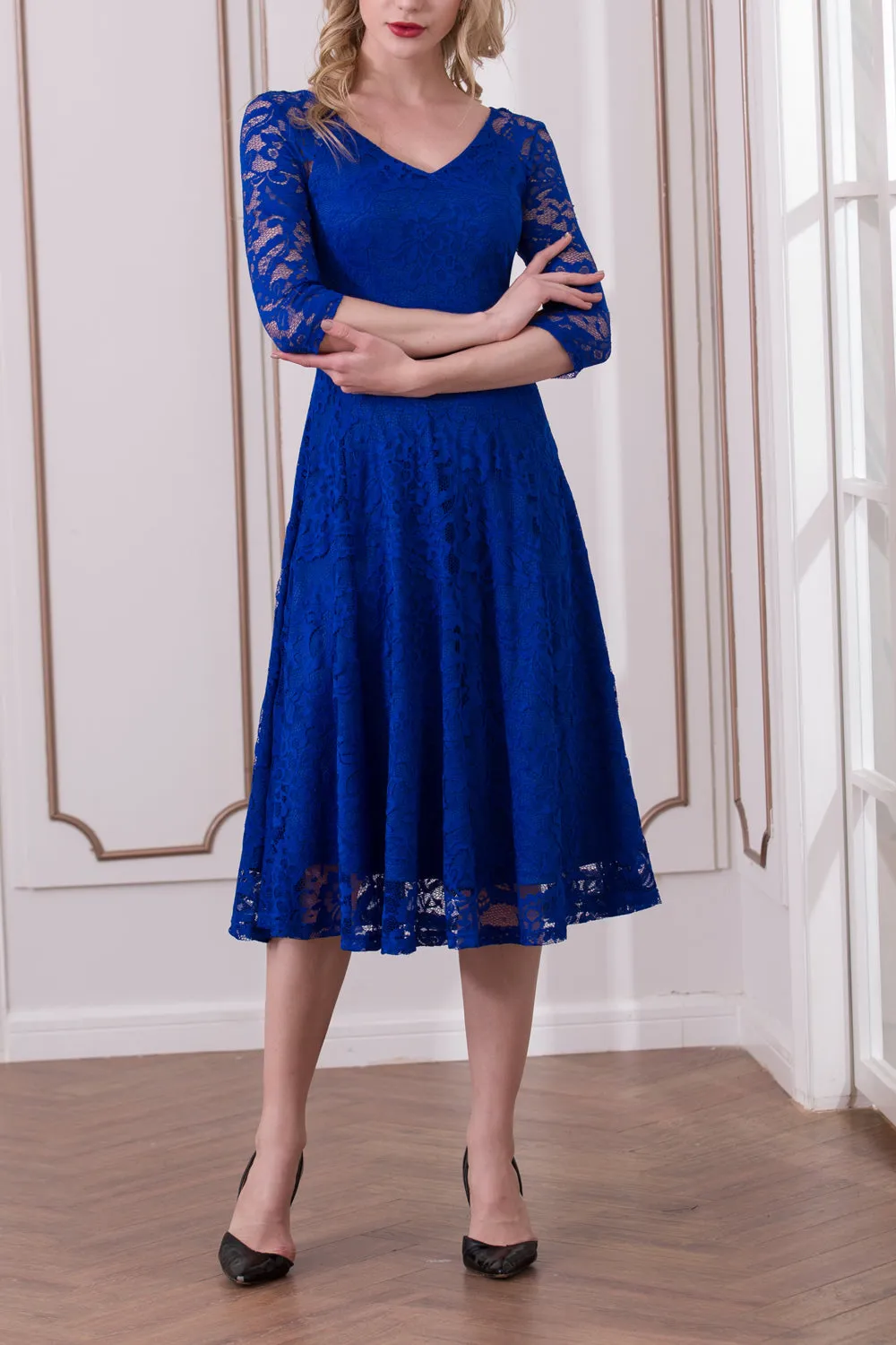 Royal Blue Half Sleeve Lace Dress sold by Zapaka