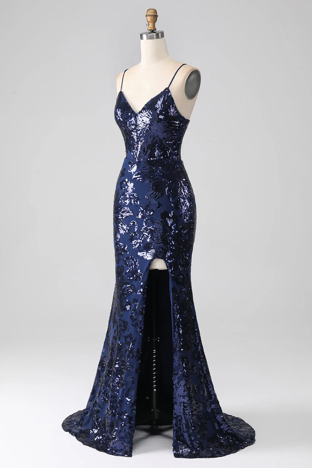 Shimmering Sequin Mermaid Spaghetti Strap Prom Dress with Slit sold by Zapaka product image thumbnail 3