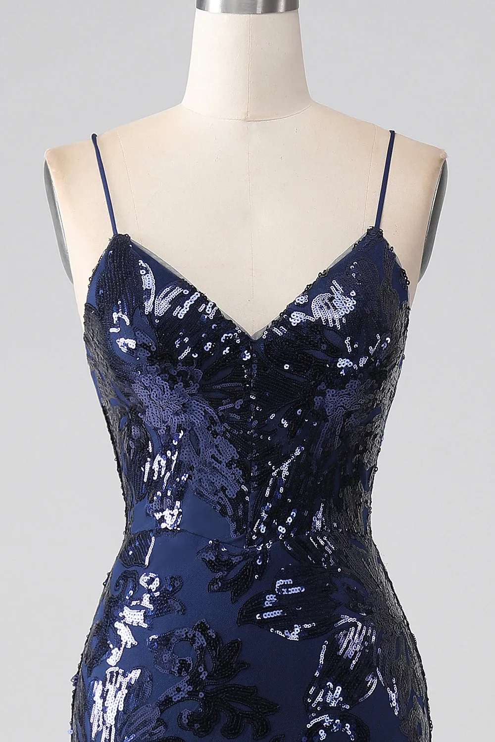 Shimmering Sequin Mermaid Spaghetti Strap Prom Dress with Slit sold by Zapaka product image thumbnail 4
