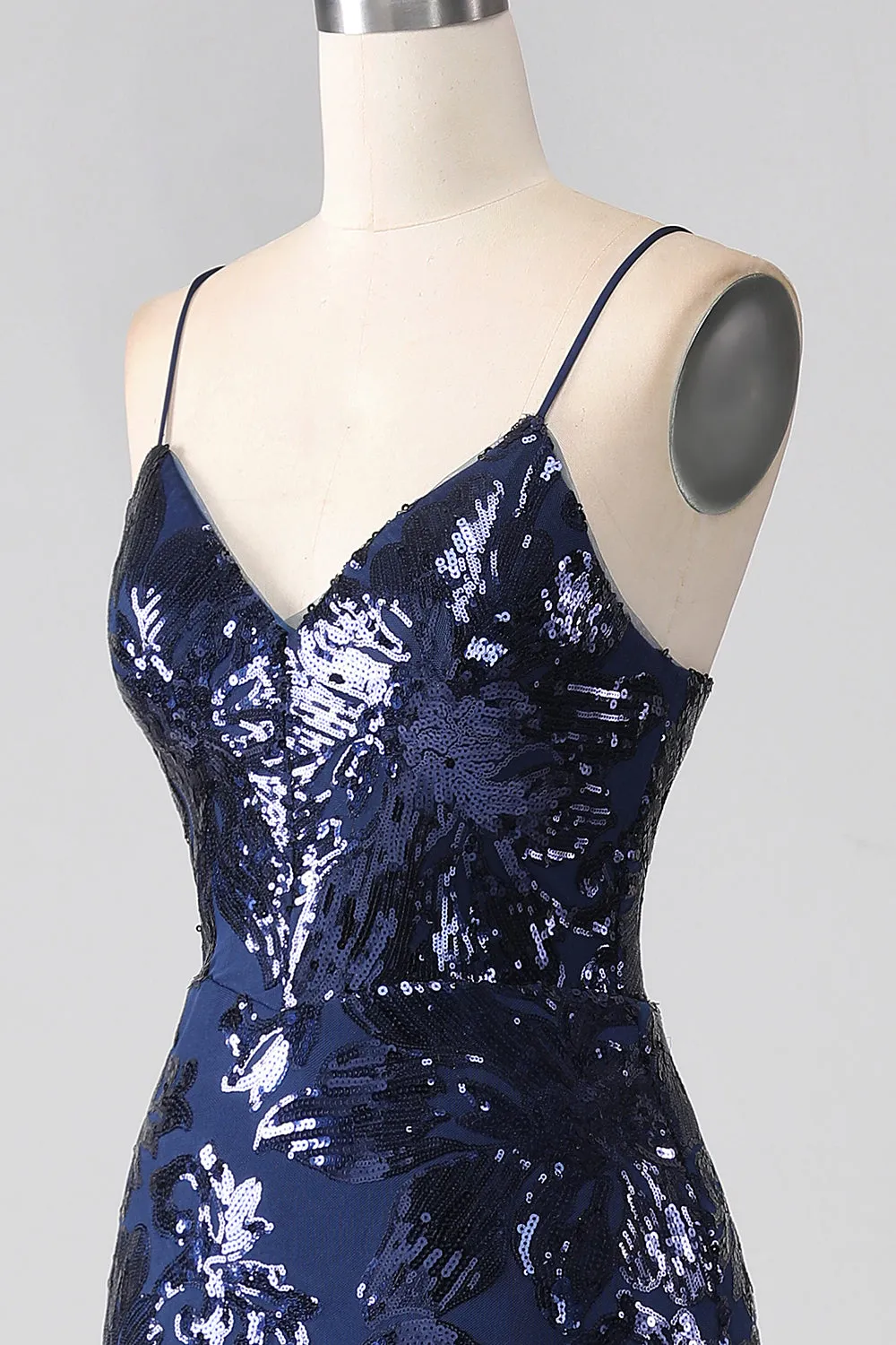 Shimmering Sequin Mermaid Spaghetti Strap Prom Dress with Slit sold by Zapaka product image thumbnail 5