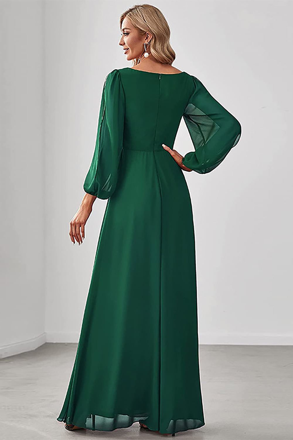 Dark Green A-Line V Neck Chiffon Long Prom Dress sold by Zapaka product image thumbnail 2