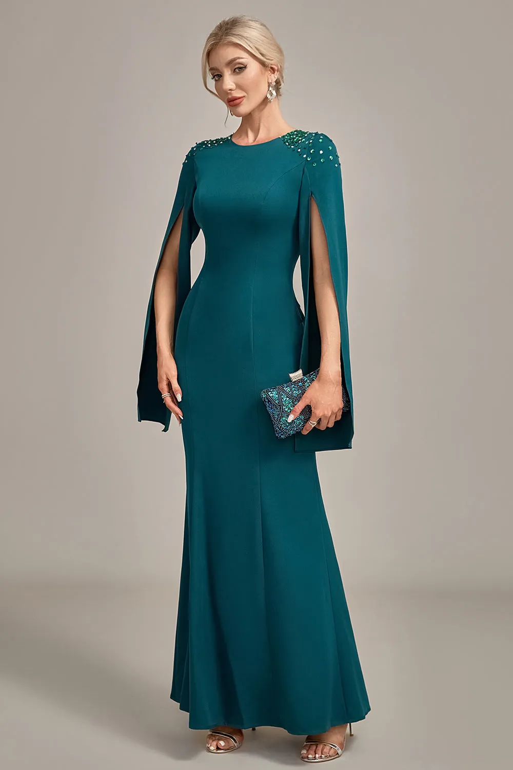 Glitter Dark Green Mermaid Round Neck Mother of the Bride Dress sold by Zapaka product image thumbnail 3