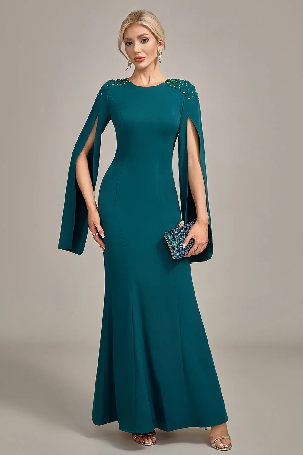 Glitter Dark Green Mermaid Round Neck Mother of the Bride Dress sold by Zapaka