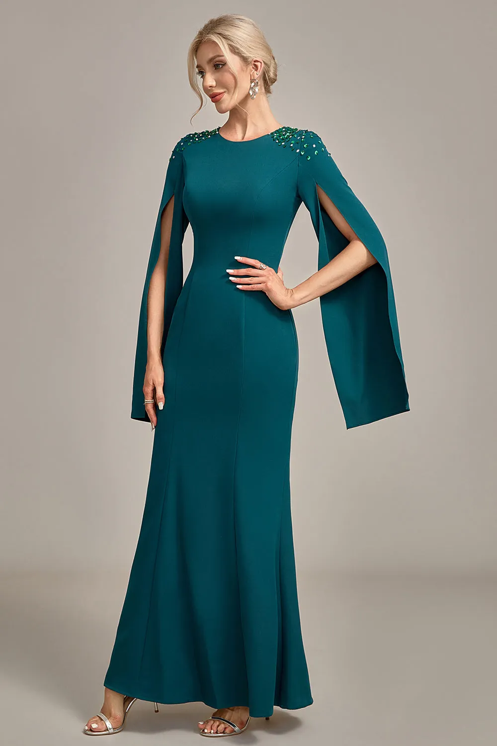 Glitter Dark Green Mermaid Round Neck Mother of the Bride Dress sold by Zapaka product image thumbnail 4