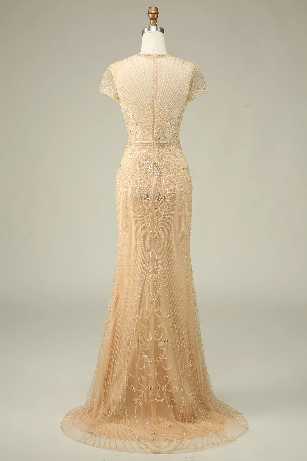 Luxurious Mermaid Jewel Neck Champagne Prom Dress with Beading sold by Zapaka product image thumbnail 2