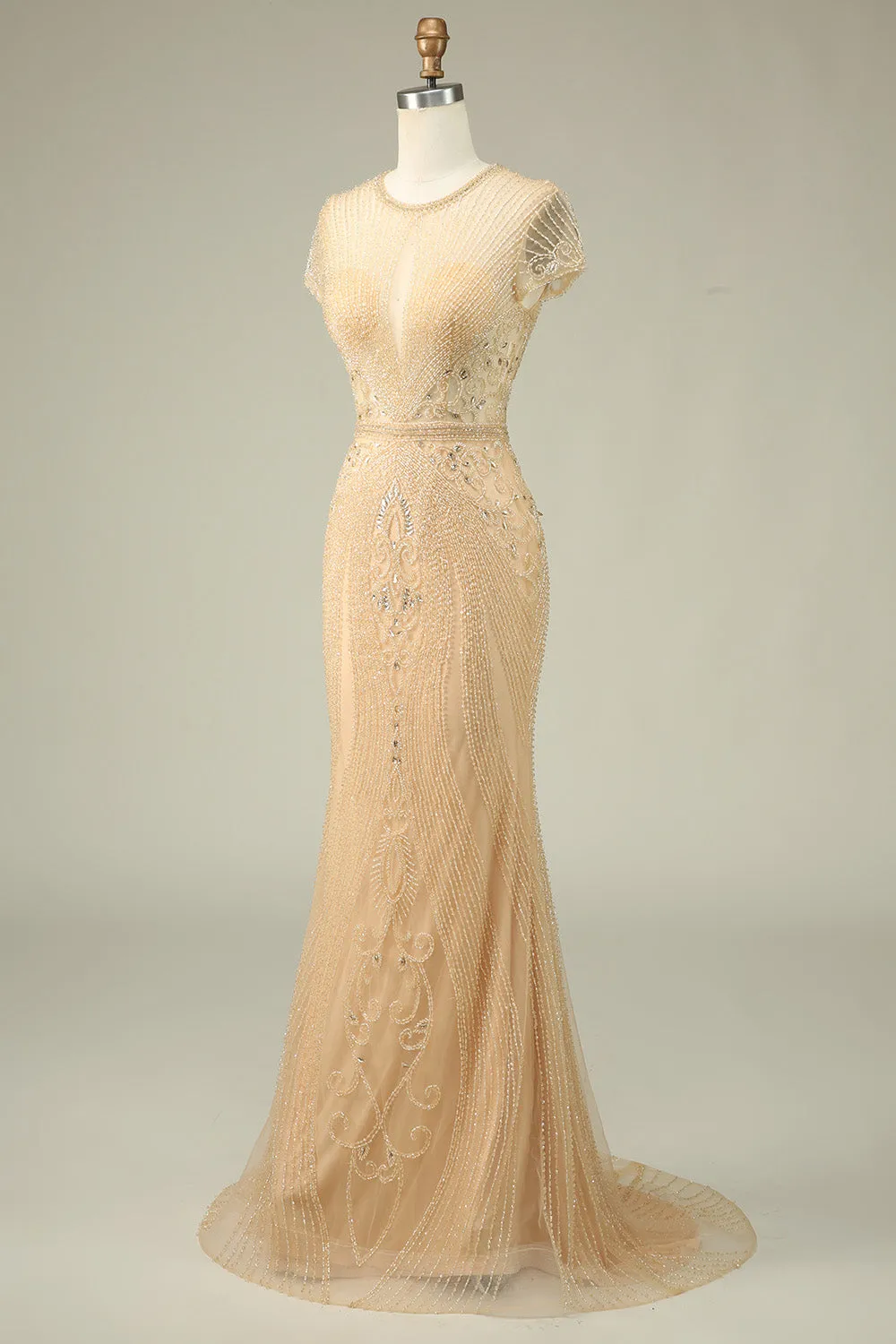 Luxurious Mermaid Jewel Neck Champagne Prom Dress with Beading sold by Zapaka product image thumbnail 3