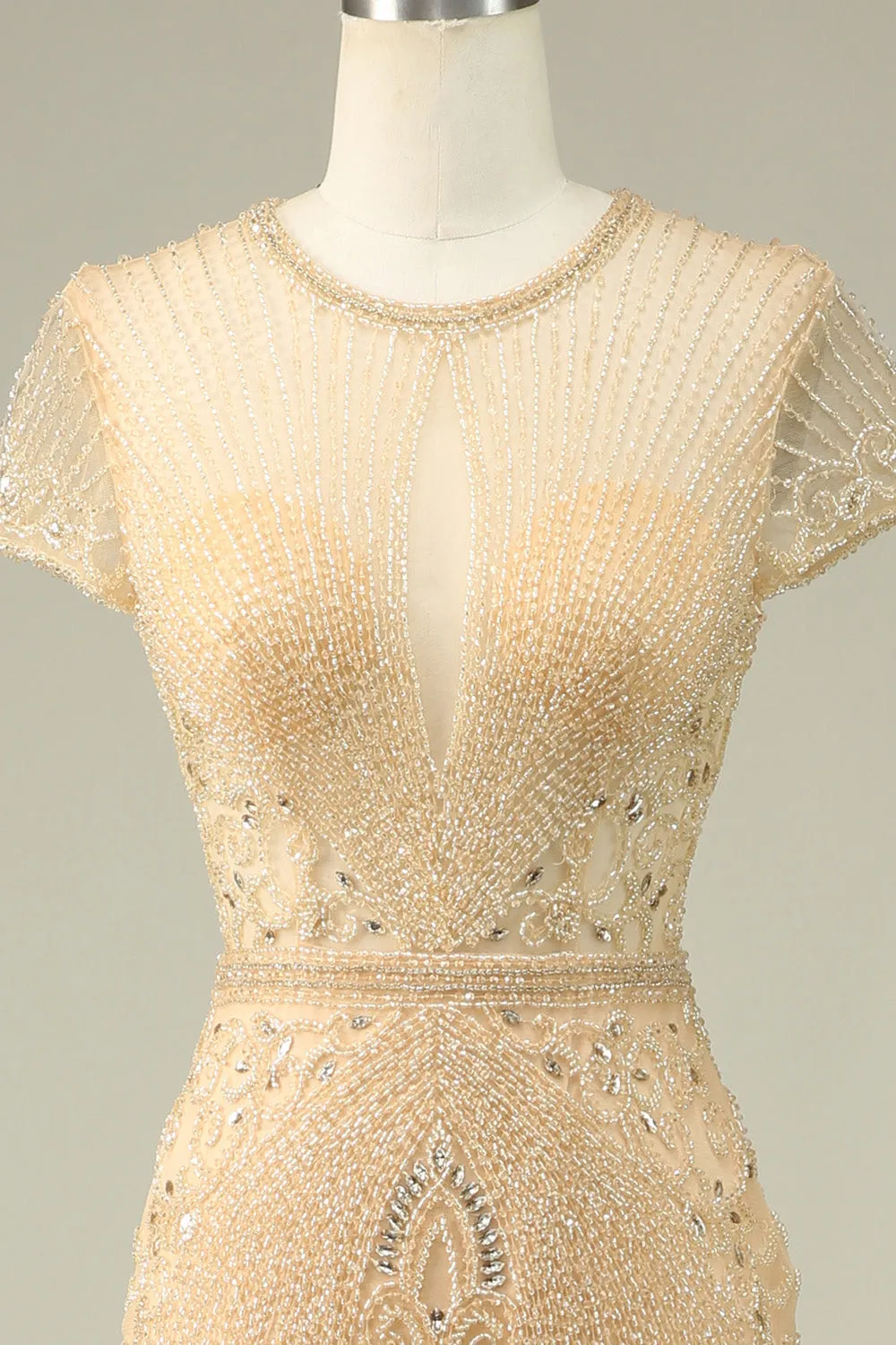 Luxurious Mermaid Jewel Neck Champagne Prom Dress with Beading sold by Zapaka product image thumbnail 4