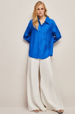 Royal Blue Oversized Button Down Women Blouse sold by Zapaka