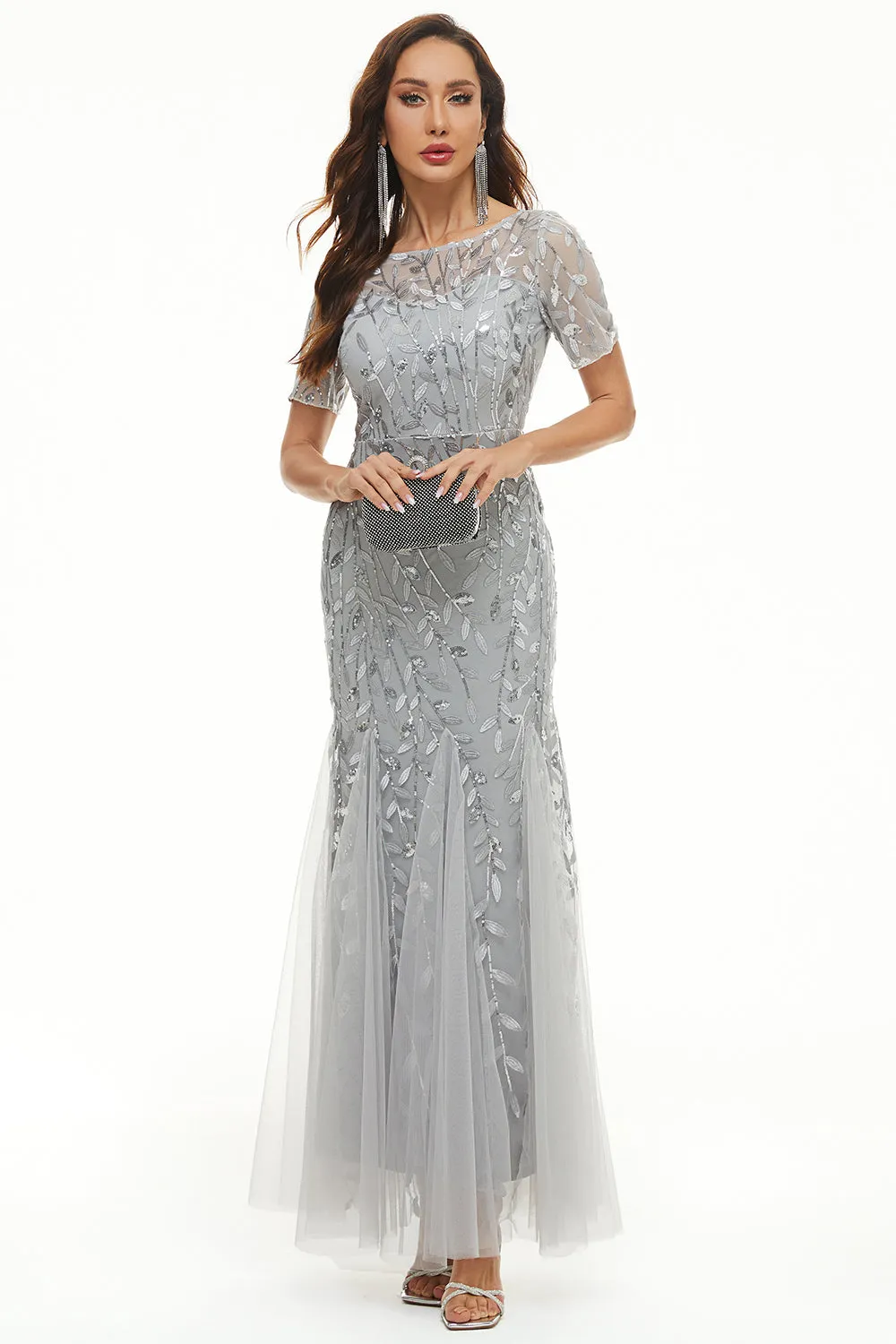 Leaves Sequins Mother Dress with Short Sleeves sold by Zapaka product image thumbnail 3