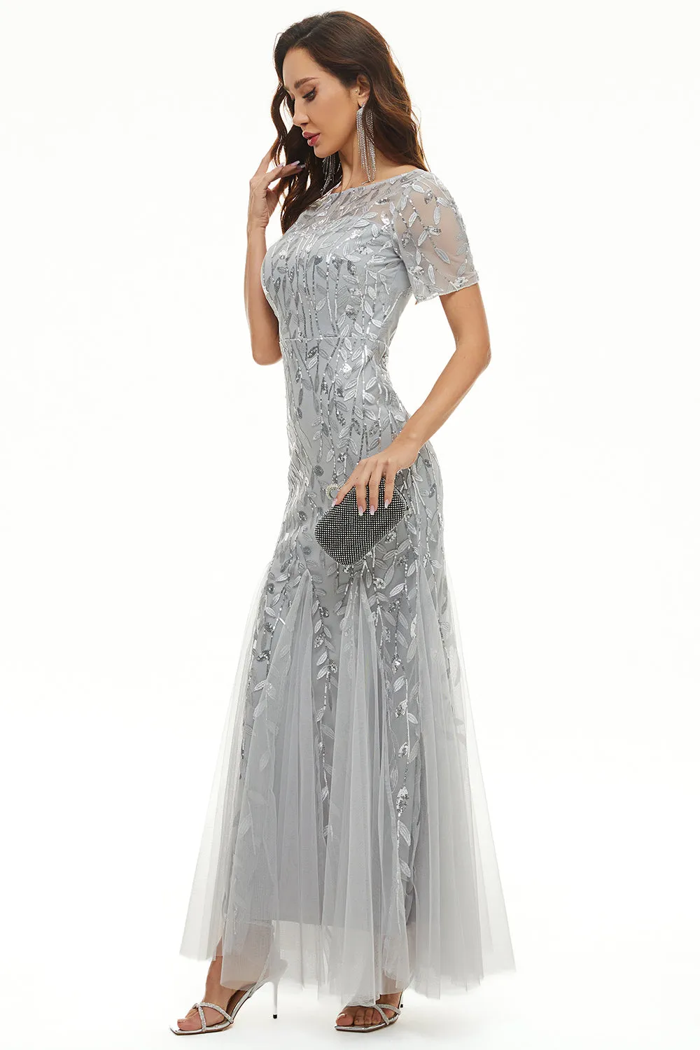 Leaves Sequins Mother Dress with Short Sleeves sold by Zapaka product image thumbnail 5