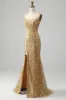 Golden Mermaid Spaghetti Straps Sequined Prom Dress With Slit sold by Zapaka