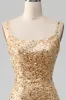 Golden Mermaid Spaghetti Straps Sequined Prom Dress With Slit sold by Zapaka