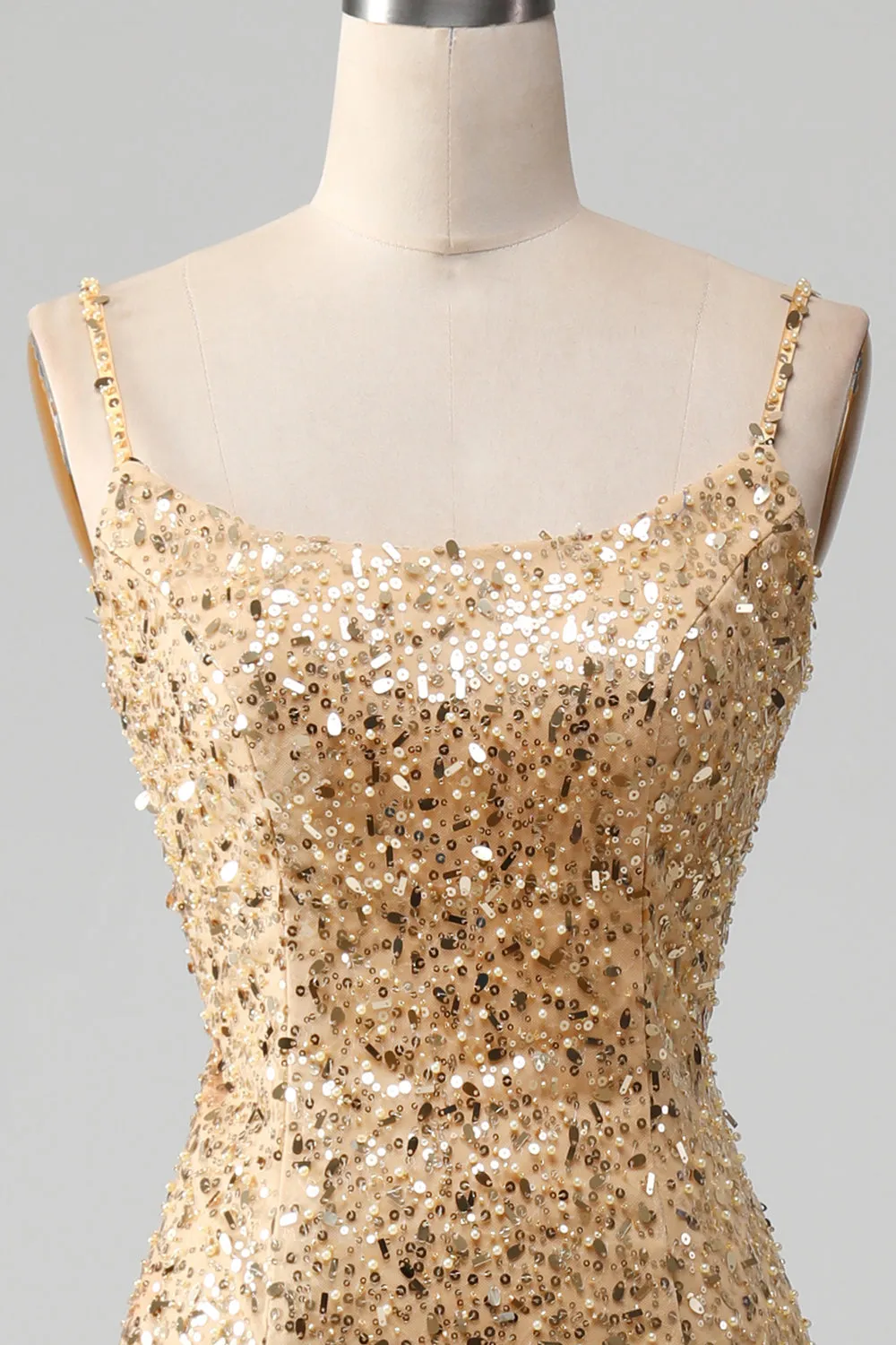 Golden Mermaid Spaghetti Straps Sequined Prom Dress With Slit sold by Zapaka product image thumbnail 4