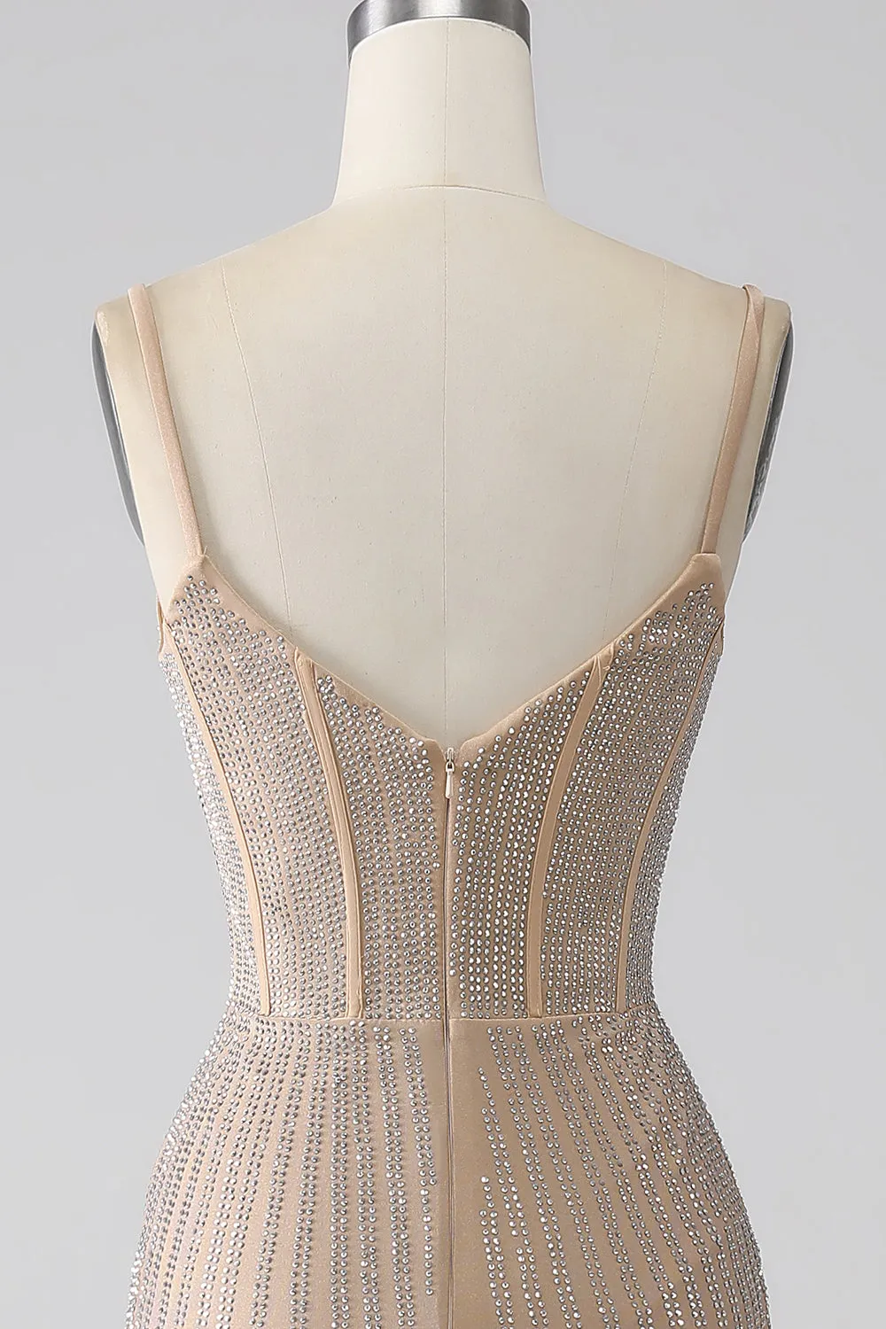 Sparkly Champagne Mermaid Spaghetti Straps Long Prom Dress with Slit sold by Zapaka product image thumbnail 5