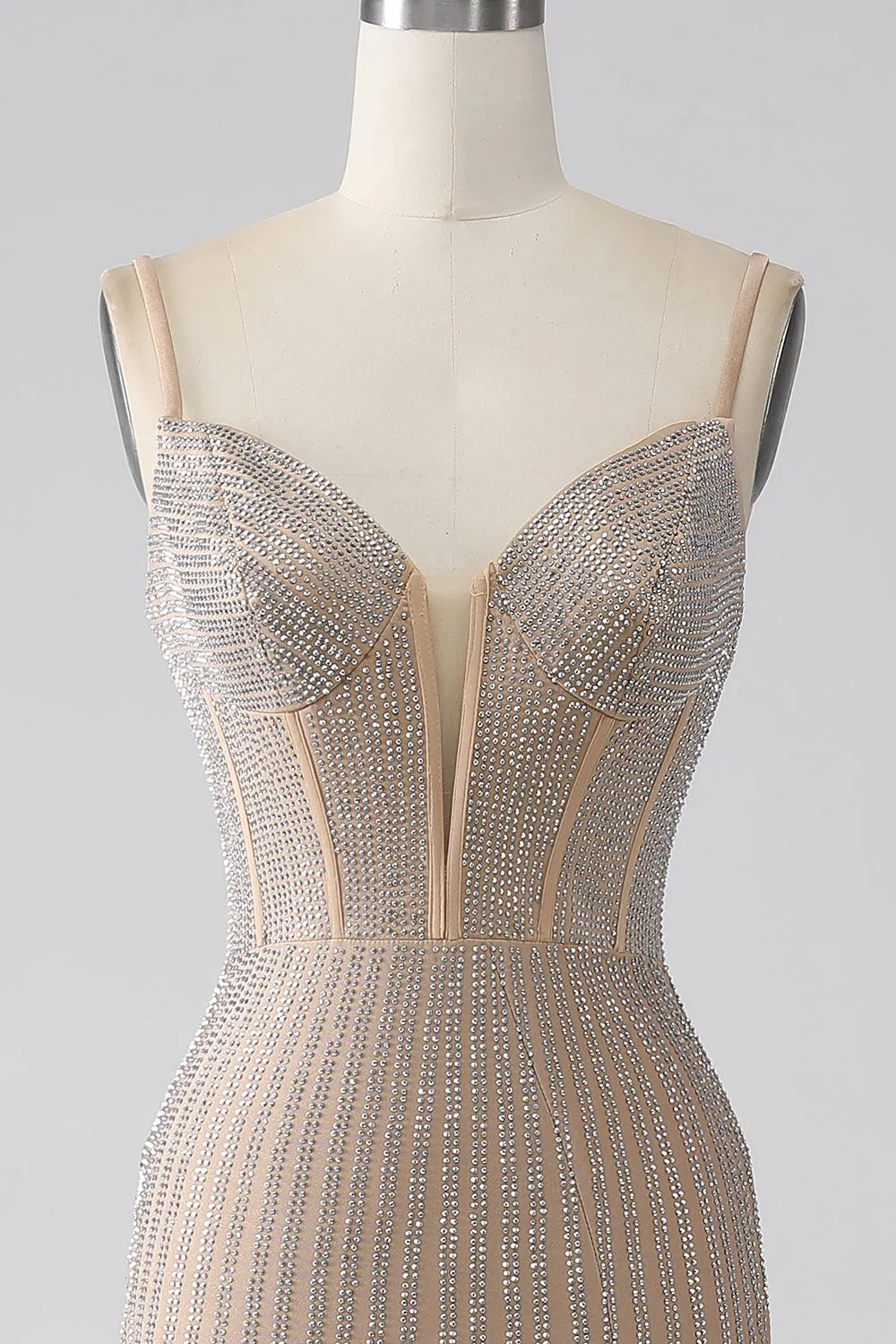 Sparkly Champagne Mermaid Spaghetti Straps Long Prom Dress with Slit sold by Zapaka product image thumbnail 4