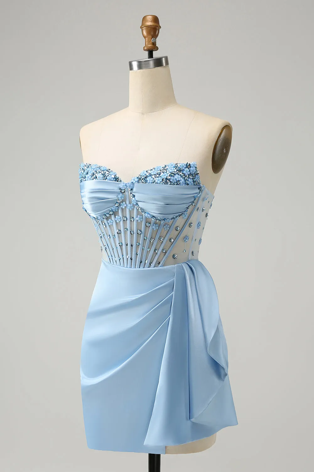 Sparkly Blue Bodycon Sweetheart Corset Homecoming Dress with Beading sold by Zapaka product image thumbnail 3