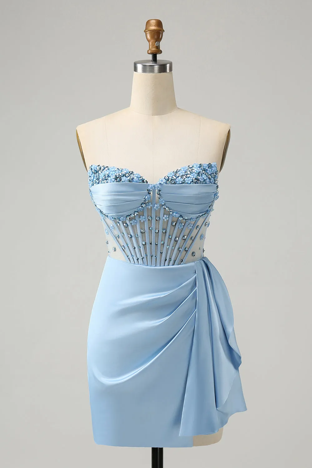 Sparkly Blue Bodycon Sweetheart Corset Homecoming Dress with Beading sold by Zapaka