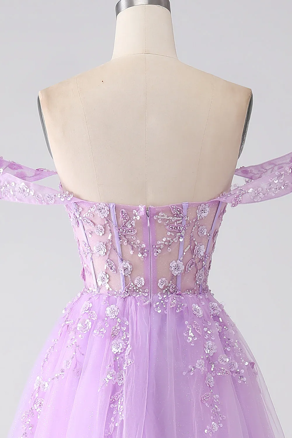 Light Purple A-Line Off The Shoulder Beaded Corset Prom Dress sold by Zapaka product image thumbnail 5