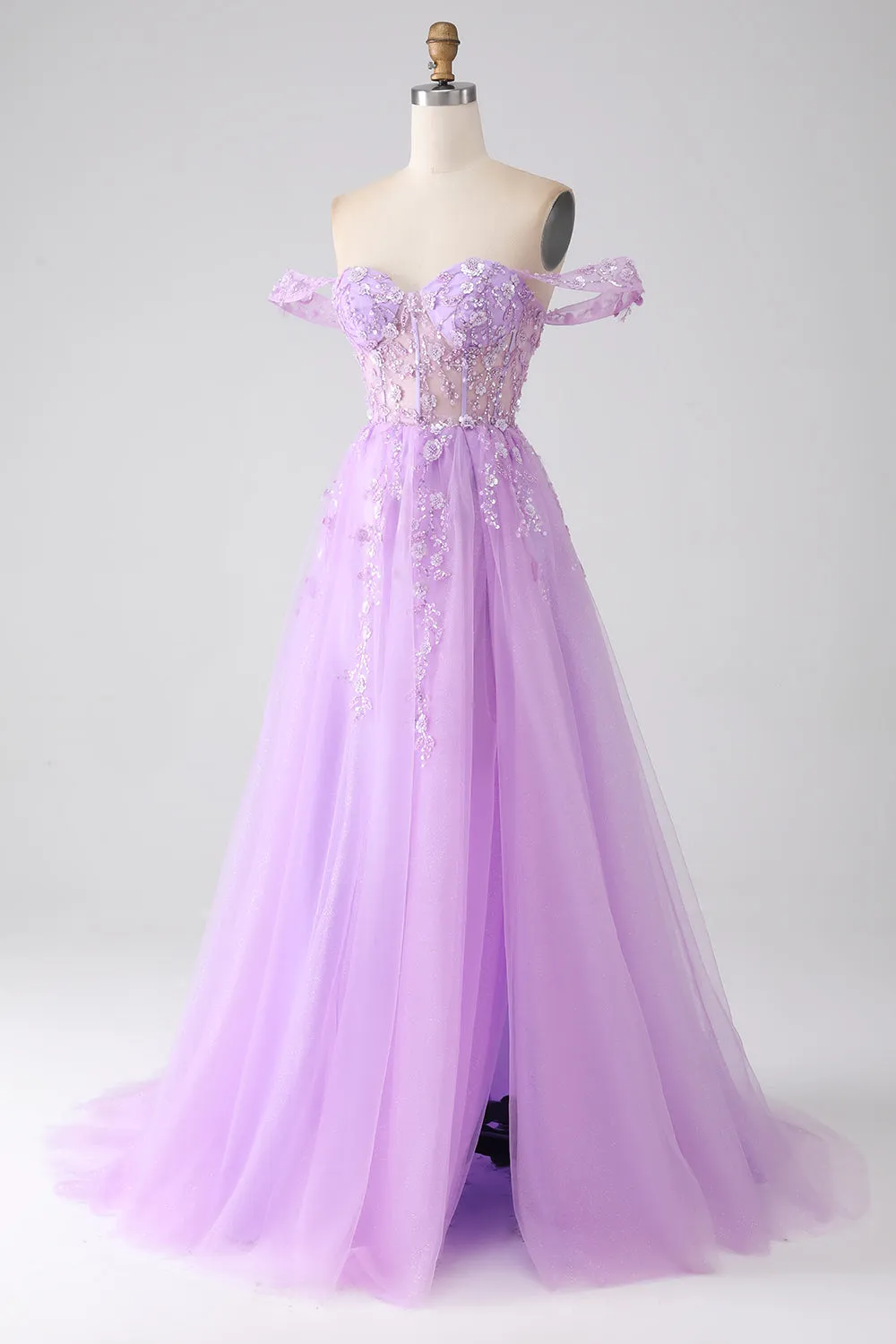 Light Purple A-Line Off The Shoulder Beaded Corset Prom Dress sold by Zapaka product image thumbnail 3