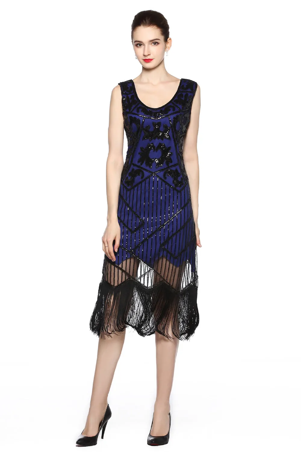 Sparkly Black Golden Fringed Flapper Dress sold by Zapaka product image thumbnail 5