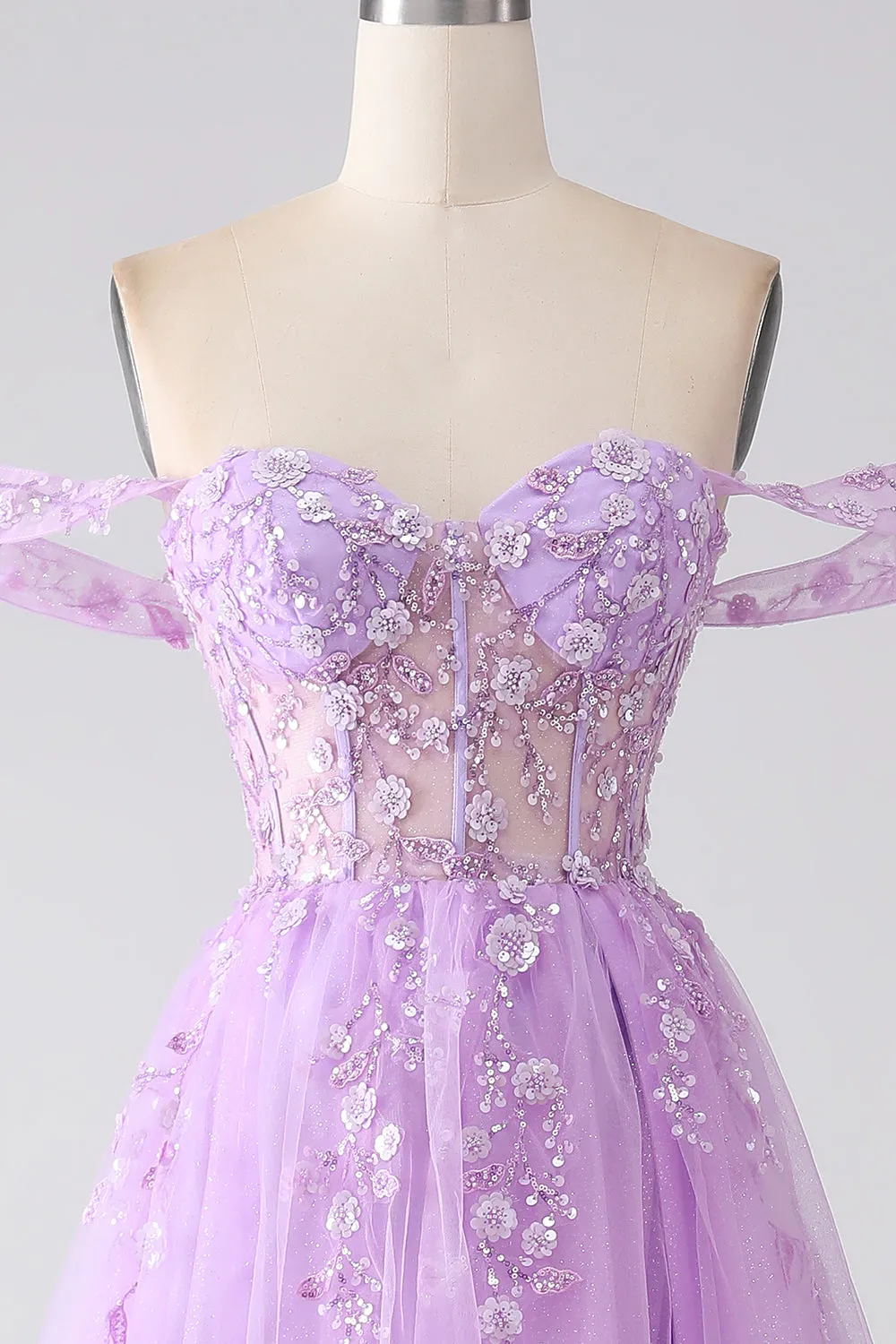 Light Purple A-Line Off The Shoulder Beaded Corset Prom Dress sold by Zapaka product image thumbnail 4