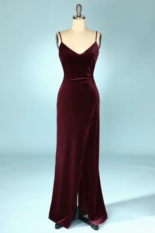 Burgundy Velvet Evening Prom Dress sold by Zapaka