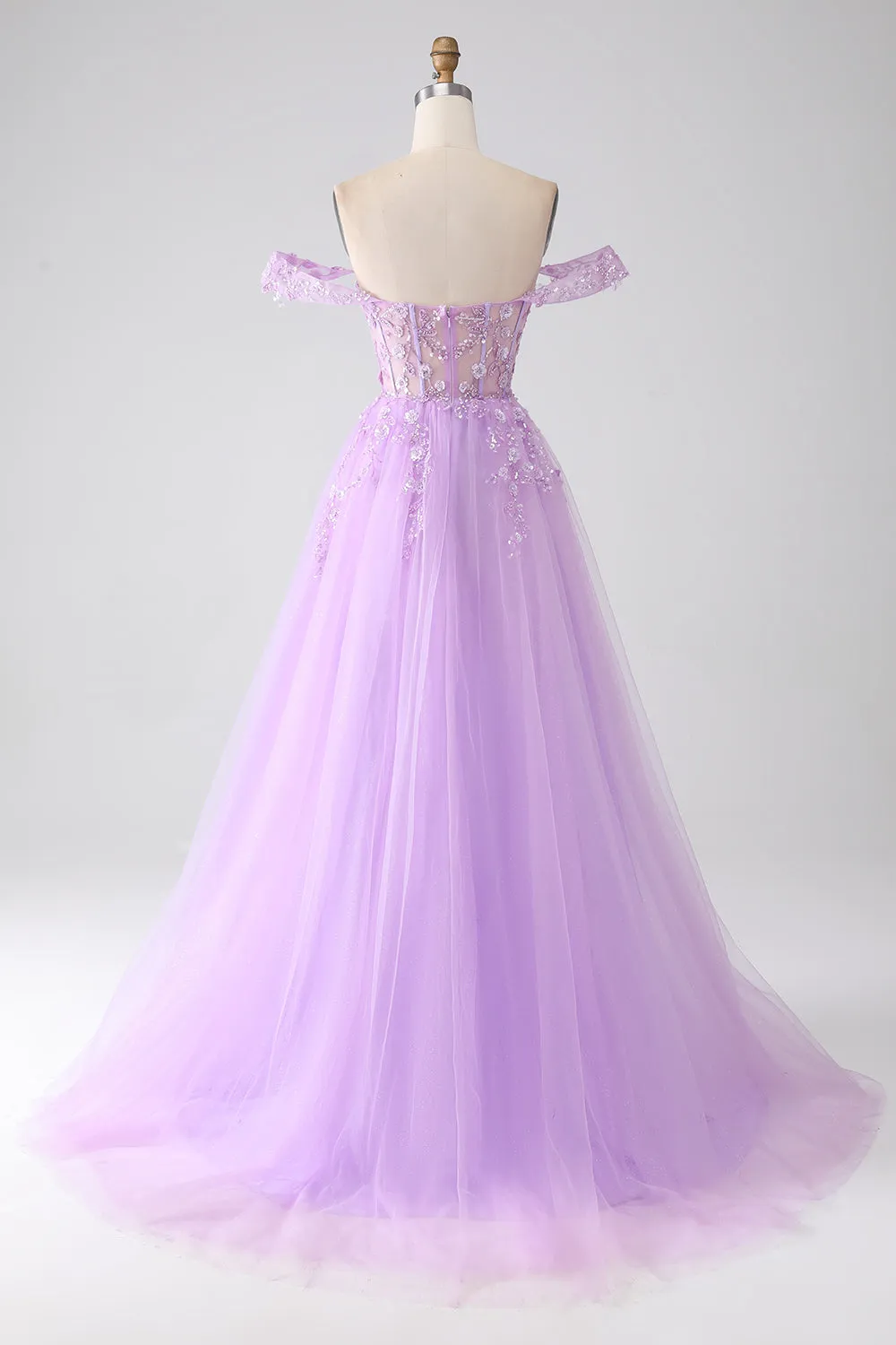 Light Purple A-Line Off The Shoulder Beaded Corset Prom Dress sold by Zapaka product image thumbnail 2
