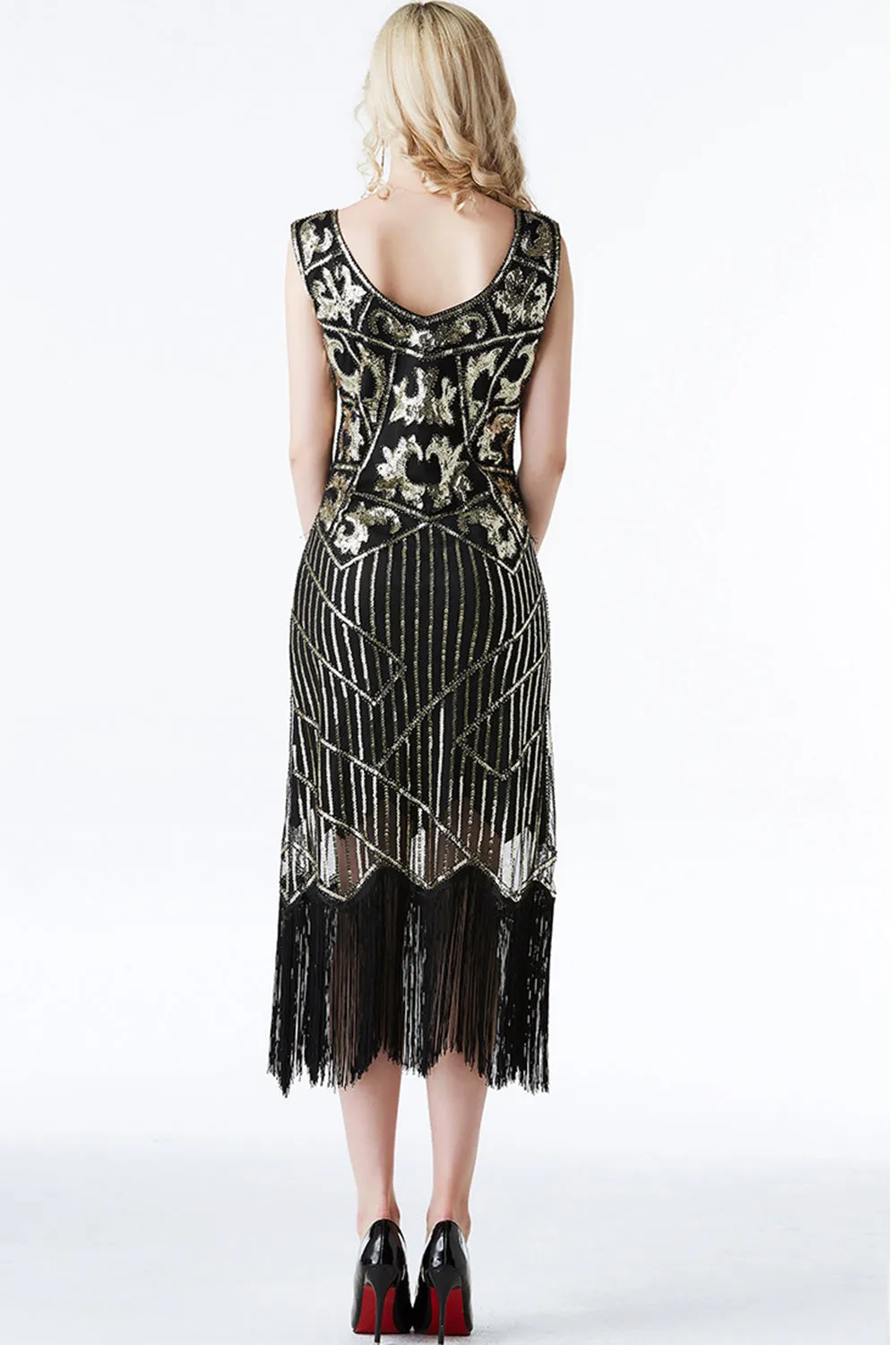 Sparkly Black Golden Fringed Flapper Dress sold by Zapaka product image thumbnail 4