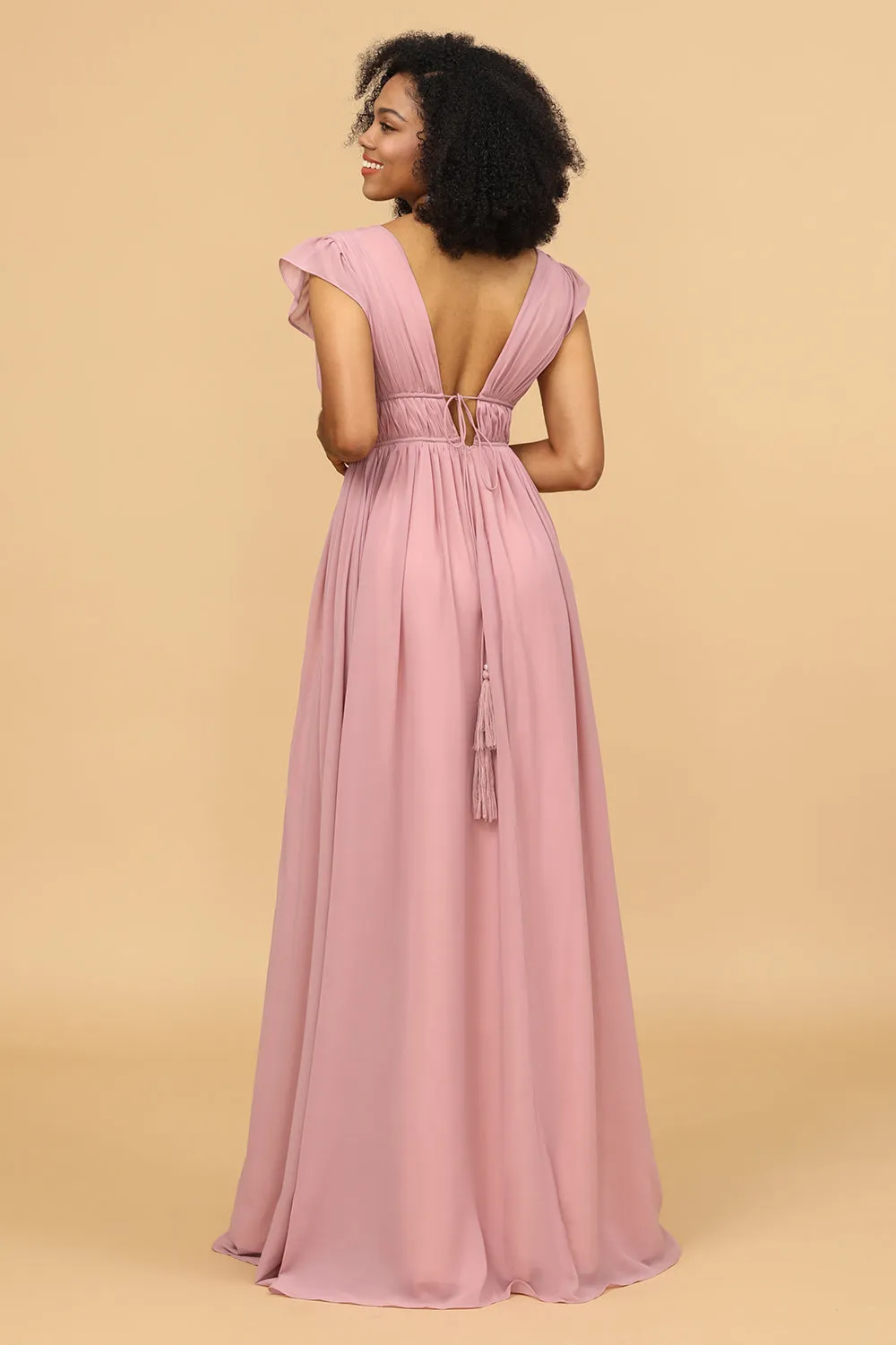 Blush V-Neck Long Chiffon Bridesmaid Dress sold by Zapaka product image thumbnail 2