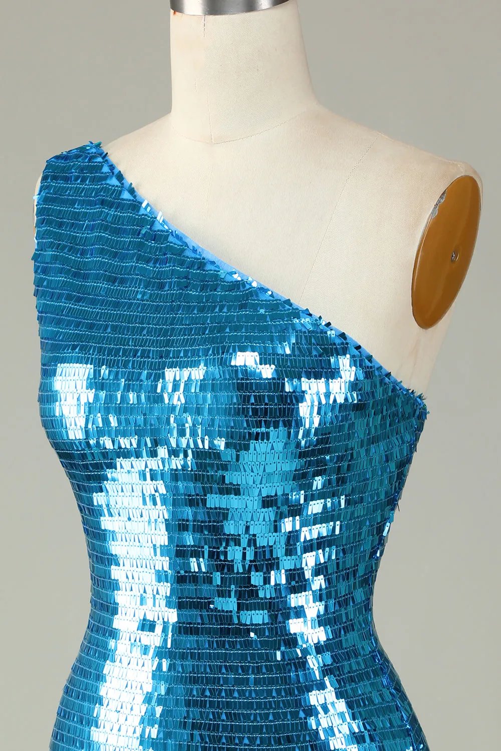 Glitter Royal Blue One Shoulder Sequins Tight Hoco Dress sold by Zapaka product image thumbnail 5