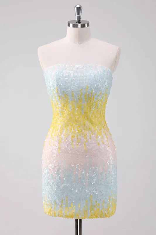 Sparkly White Strapless Tight Short Homecoming Dress sold by Zapaka