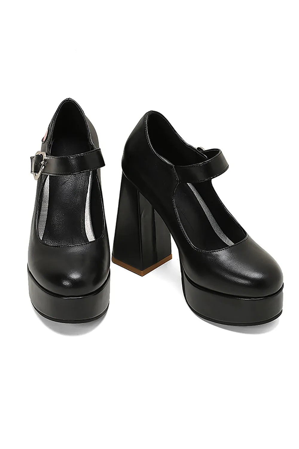 Black PU Leather Platform Block Heel Mary Jean Shoes sold by Zapaka product image thumbnail 2