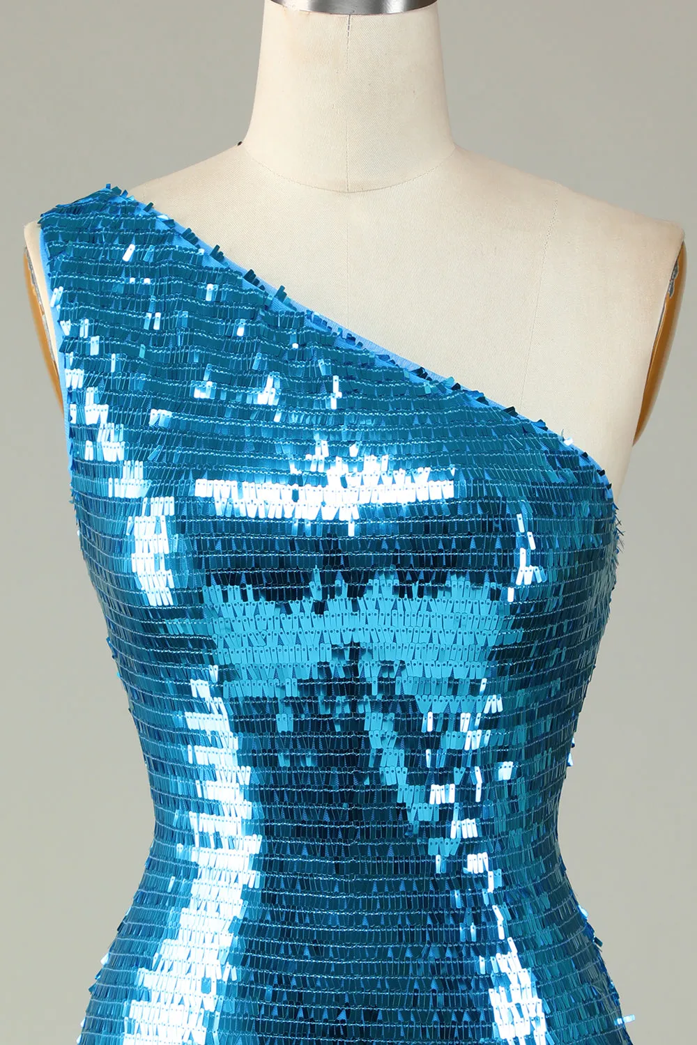 Glitter Royal Blue One Shoulder Sequins Tight Hoco Dress sold by Zapaka product image thumbnail 4