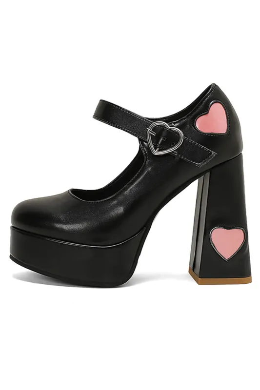 Black PU Leather Platform Block Heel Mary Jean Shoes sold by Zapaka