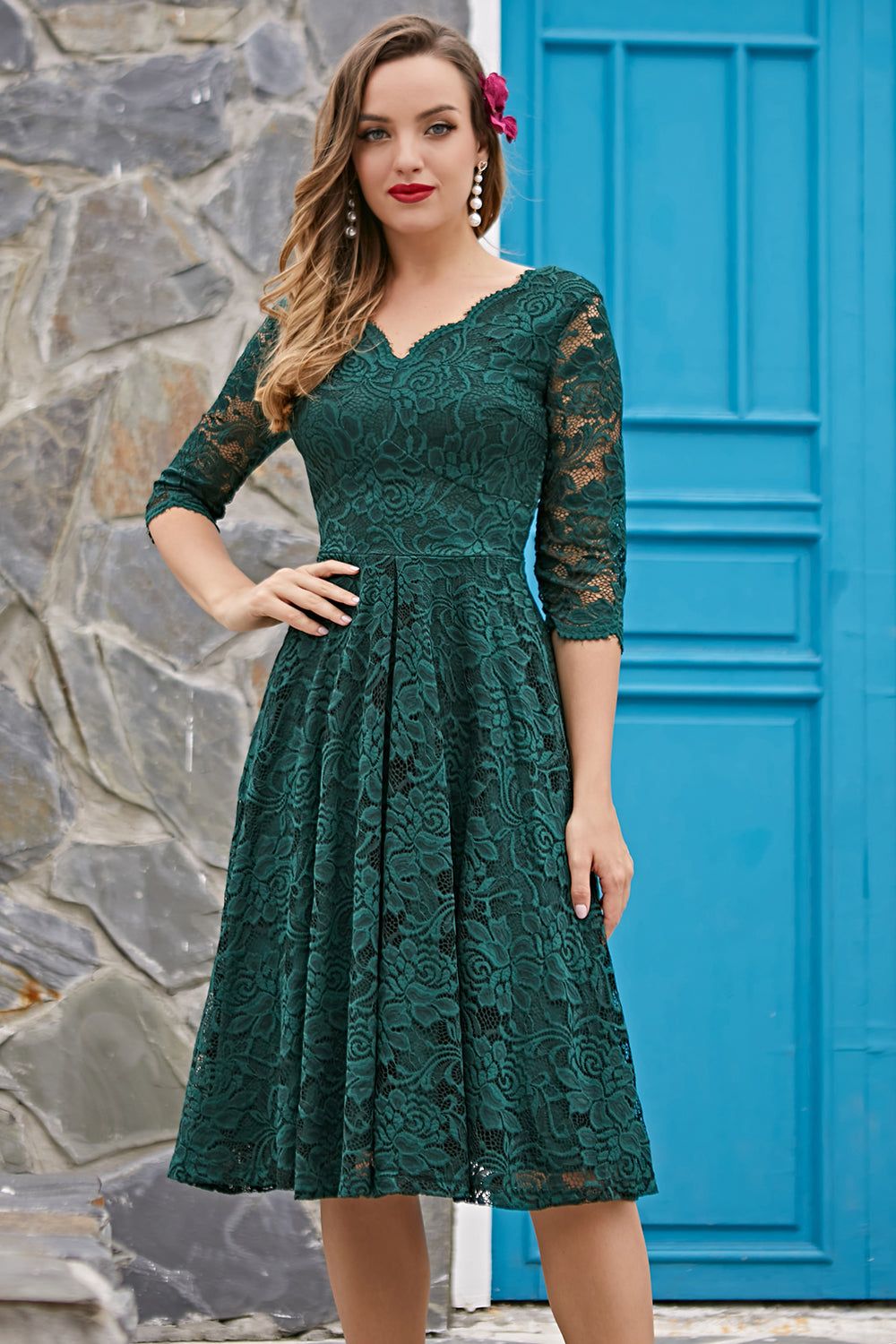 Lace Formal Dress with 3/4 Sleeves sold by Zapaka product image thumbnail 5