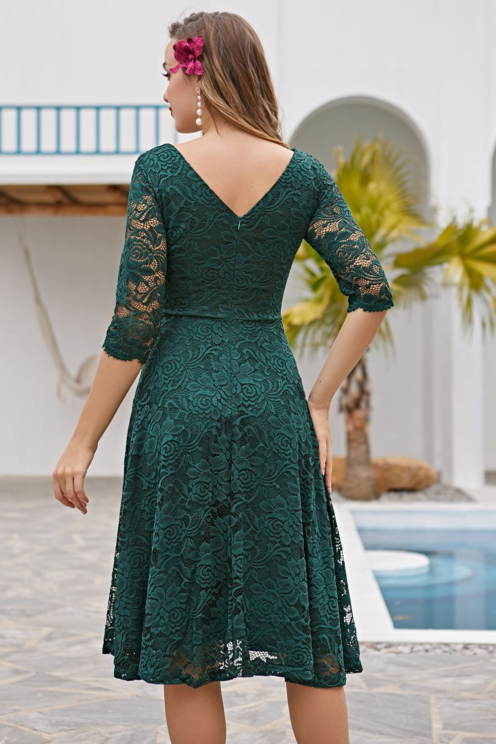 Lace Formal Dress with 3/4 Sleeves sold by Zapaka product image thumbnail 2