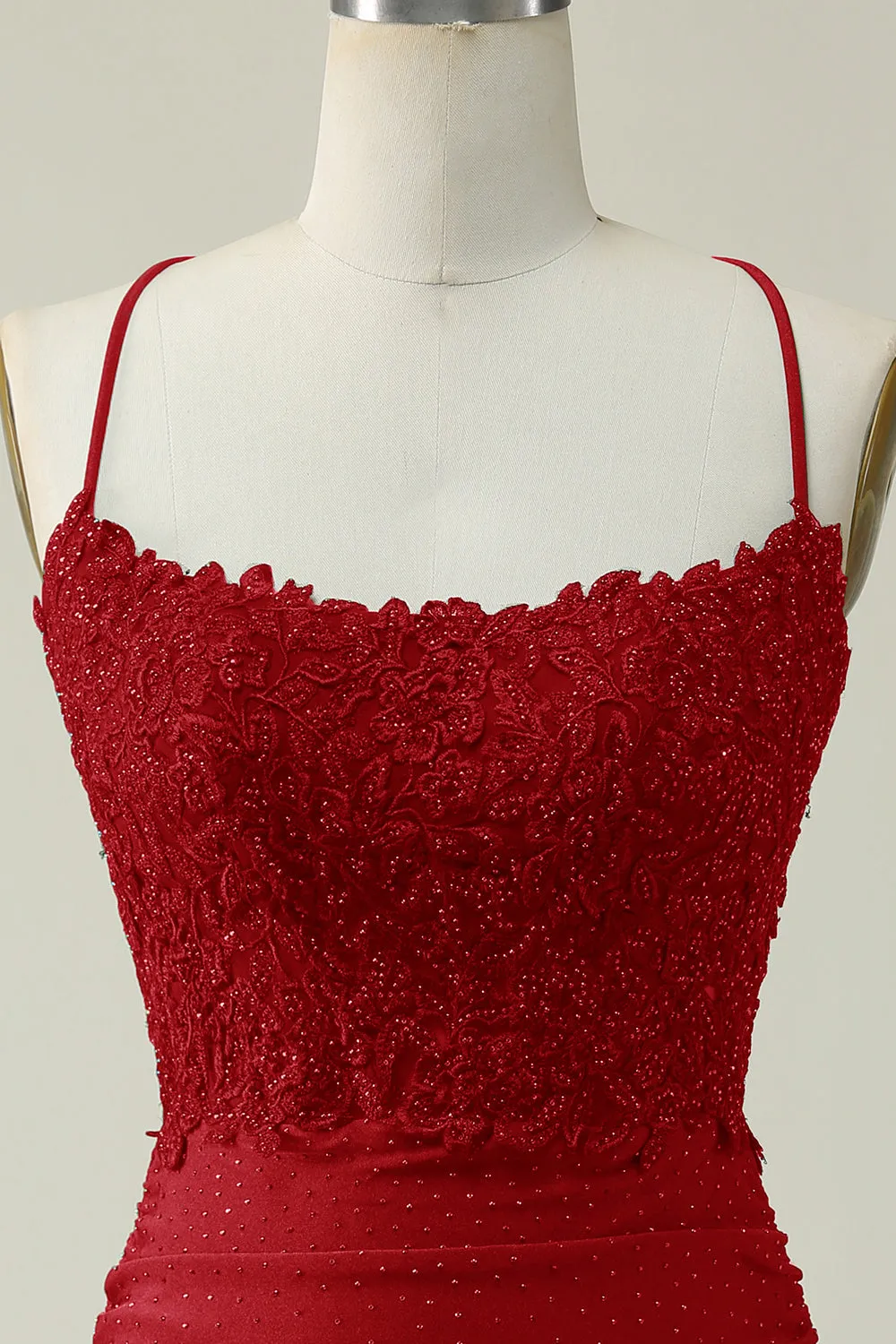 Sheath Spaghetti Straps Dark Red Short Homecoming Dress with Appliques sold by Zapaka product image thumbnail 4