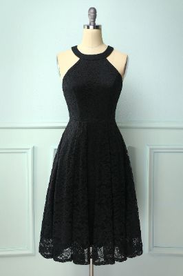 A Line Halter Lace Midi Little Black Dress sold by Zapaka