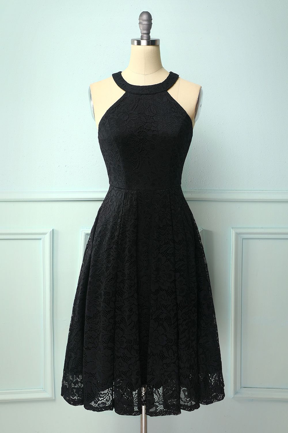A Line Halter Lace Midi Little Black Dress sold by Zapaka