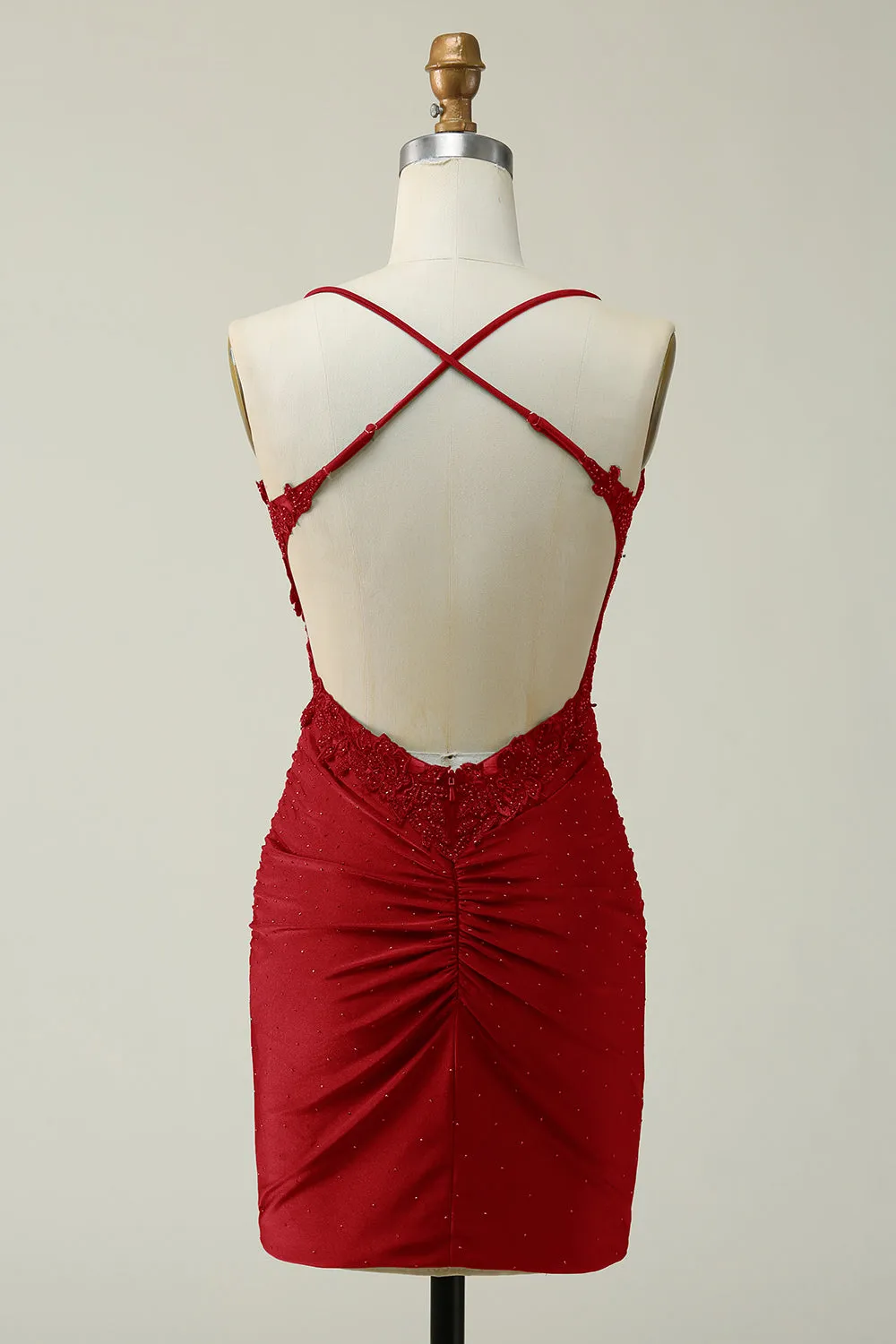 Sheath Spaghetti Straps Dark Red Short Homecoming Dress with Appliques sold by Zapaka product image thumbnail 2
