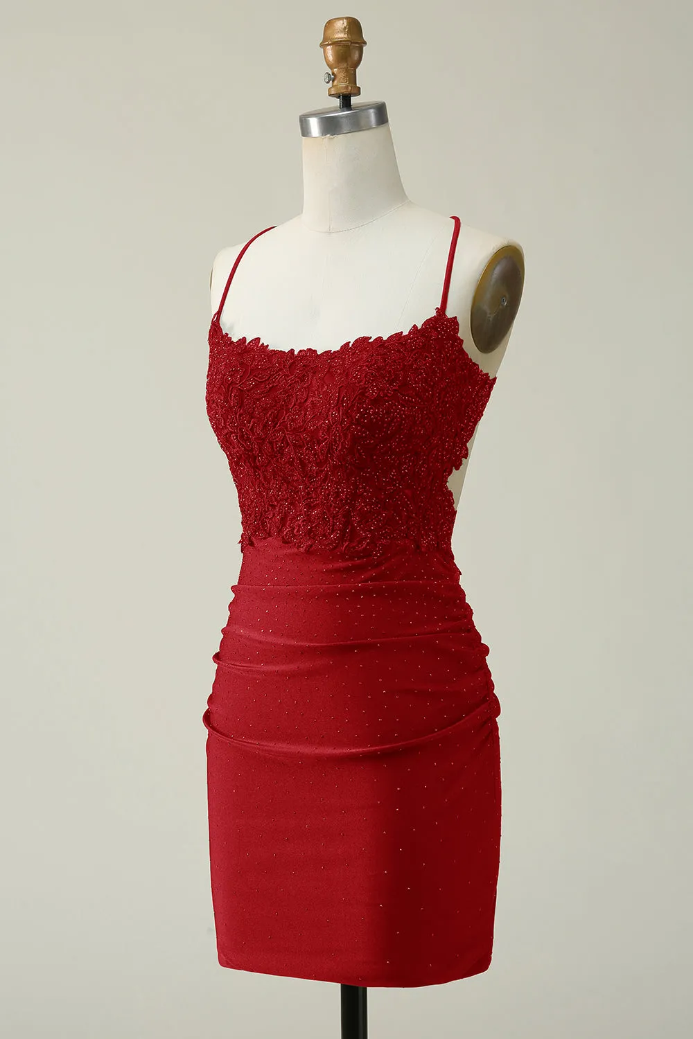 Sheath Spaghetti Straps Dark Red Short Homecoming Dress with Appliques sold by Zapaka product image thumbnail 3