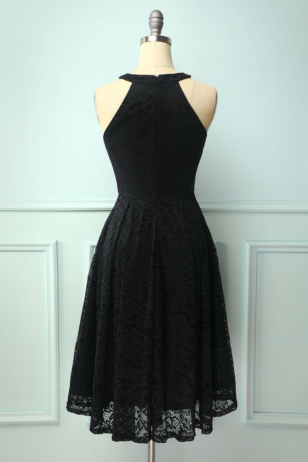A Line Halter Lace Midi Little Black Dress sold by Zapaka product image thumbnail 2