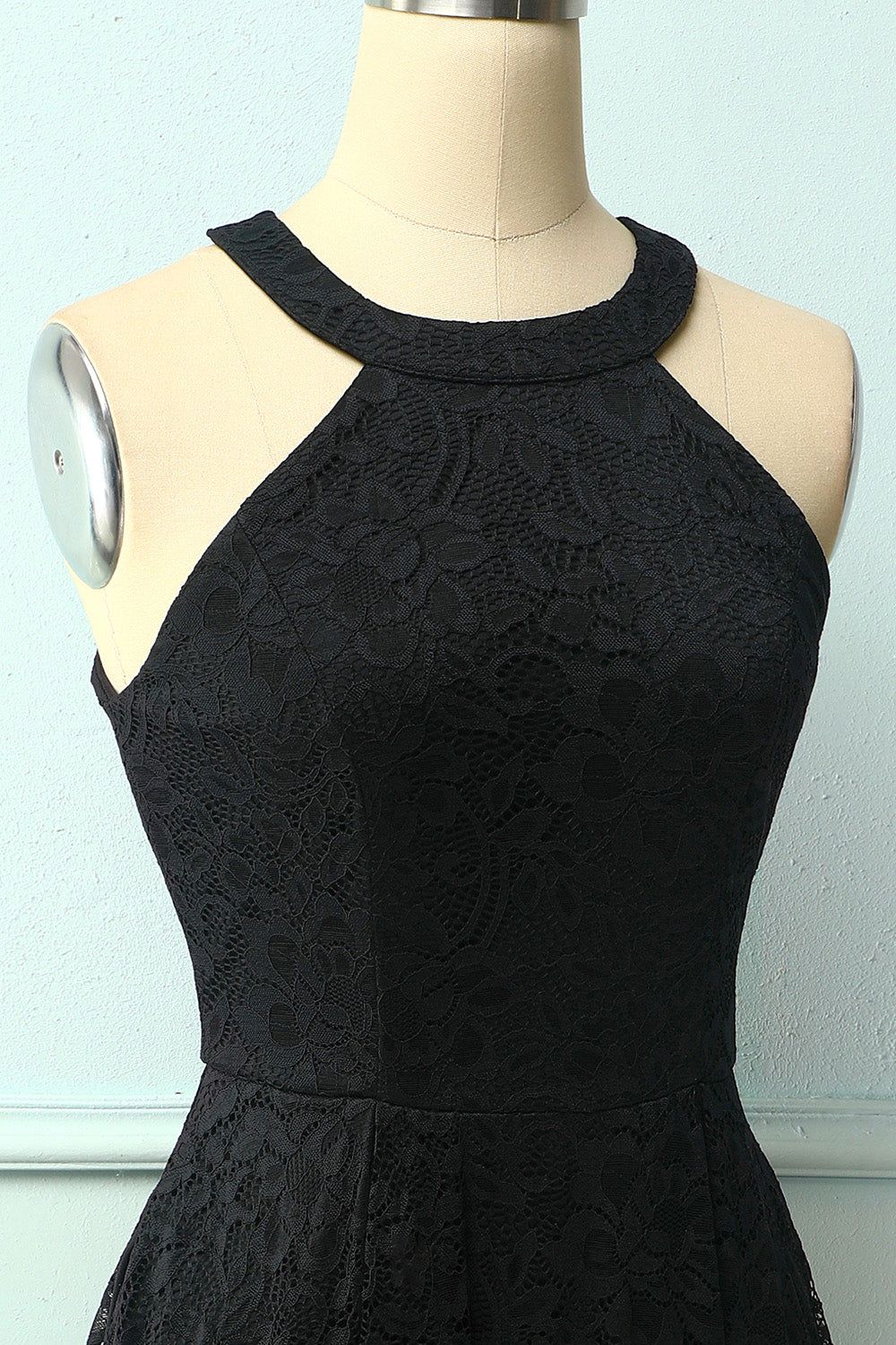 A Line Halter Lace Midi Little Black Dress sold by Zapaka product image thumbnail 3
