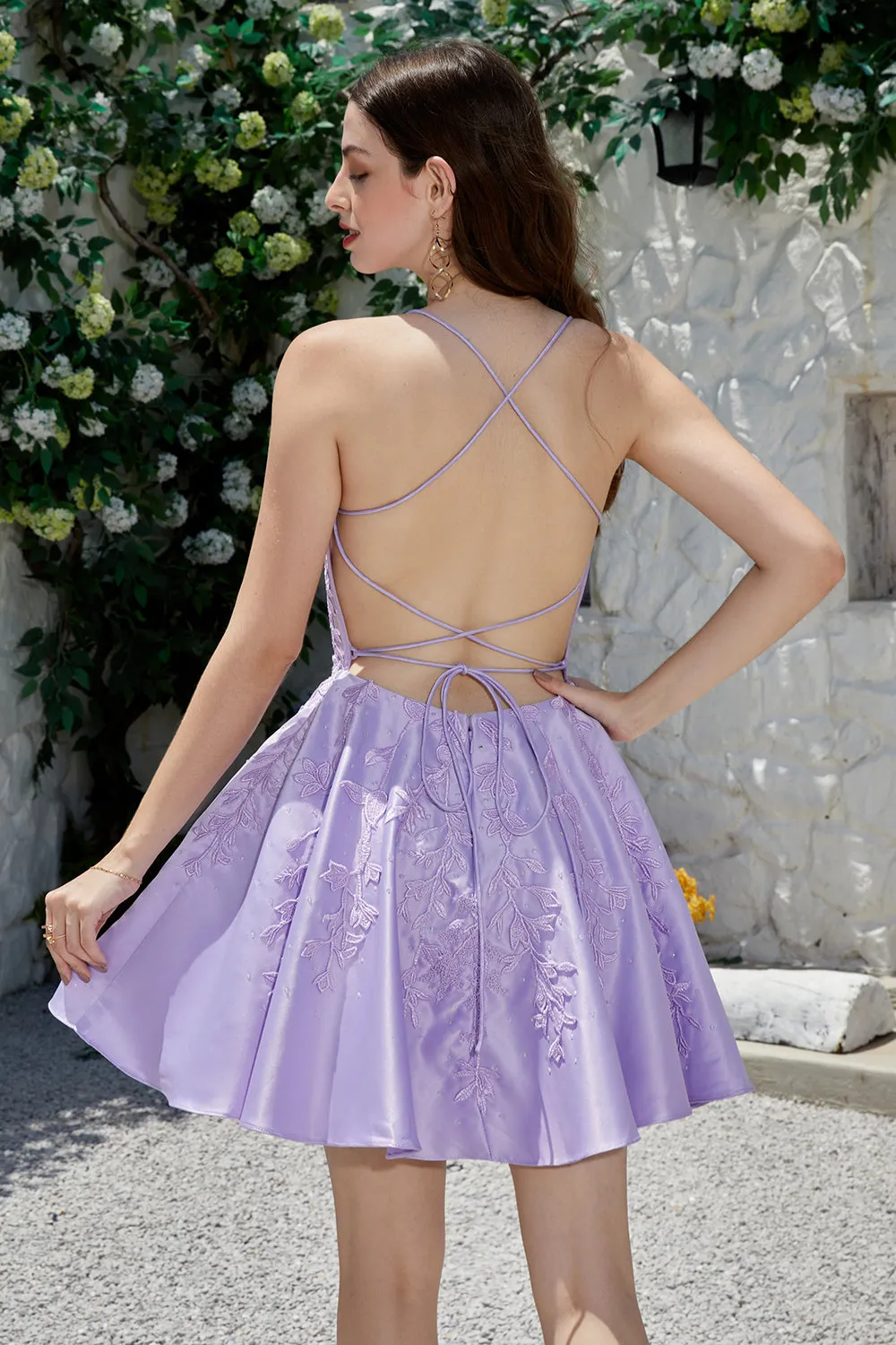 Cute A Line Spaghetti Straps Purple Corset Homecoming Dress with Criss Cross Back sold by Zapaka product image thumbnail 2