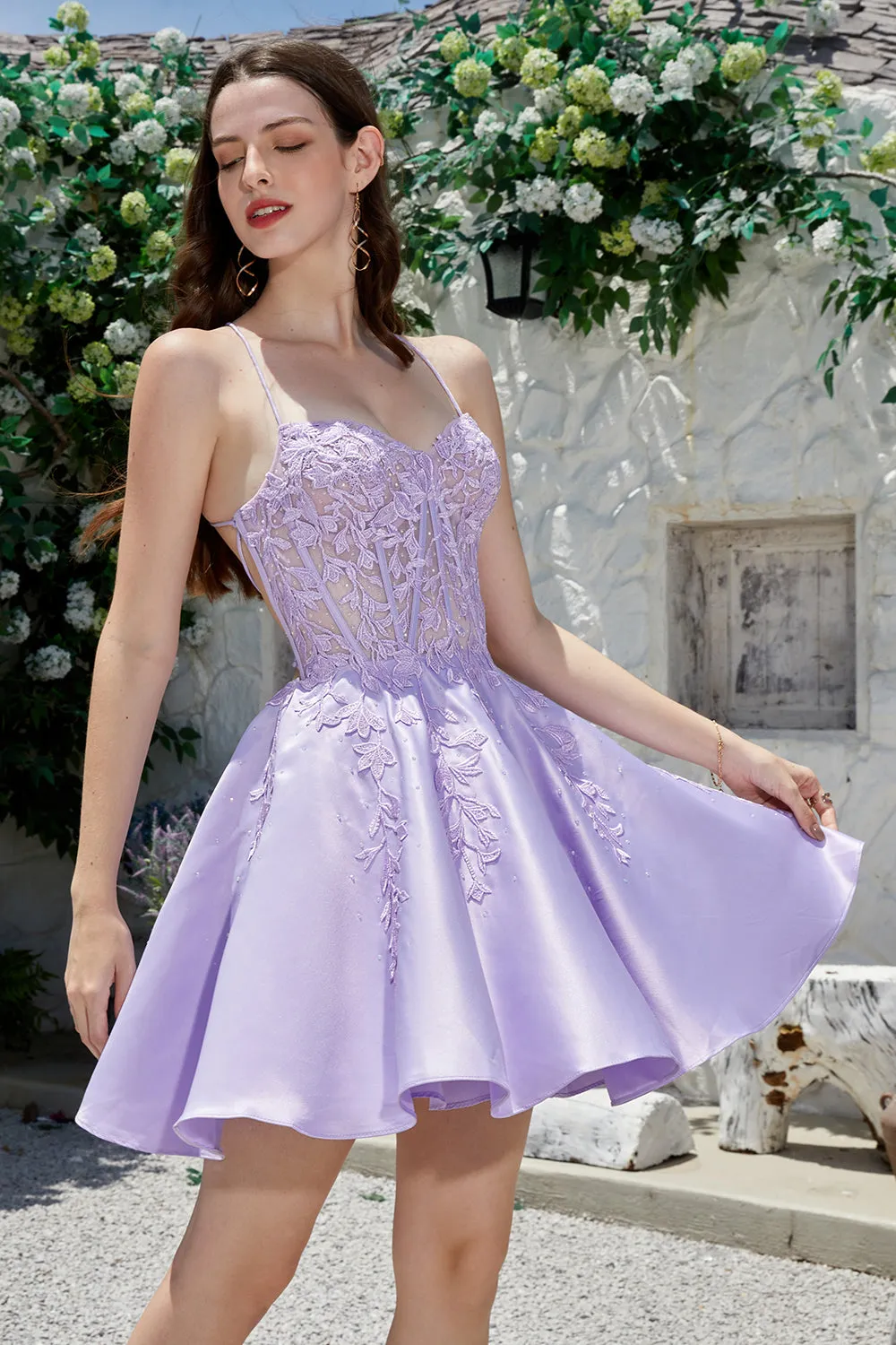 Cute A Line Spaghetti Straps Purple Corset Homecoming Dress with Criss Cross Back sold by Zapaka product image thumbnail 3
