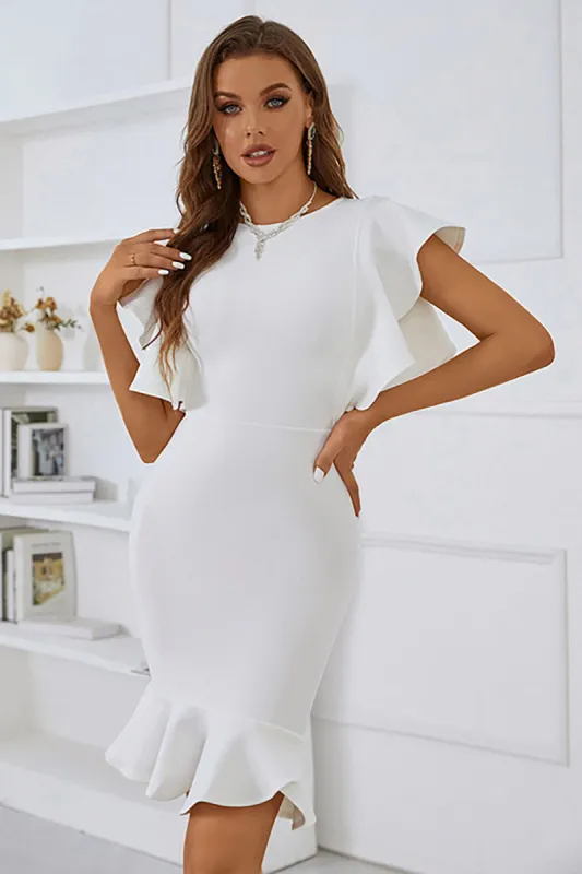White Mermaid Ruffled Bodycon Dress sold by Zapaka