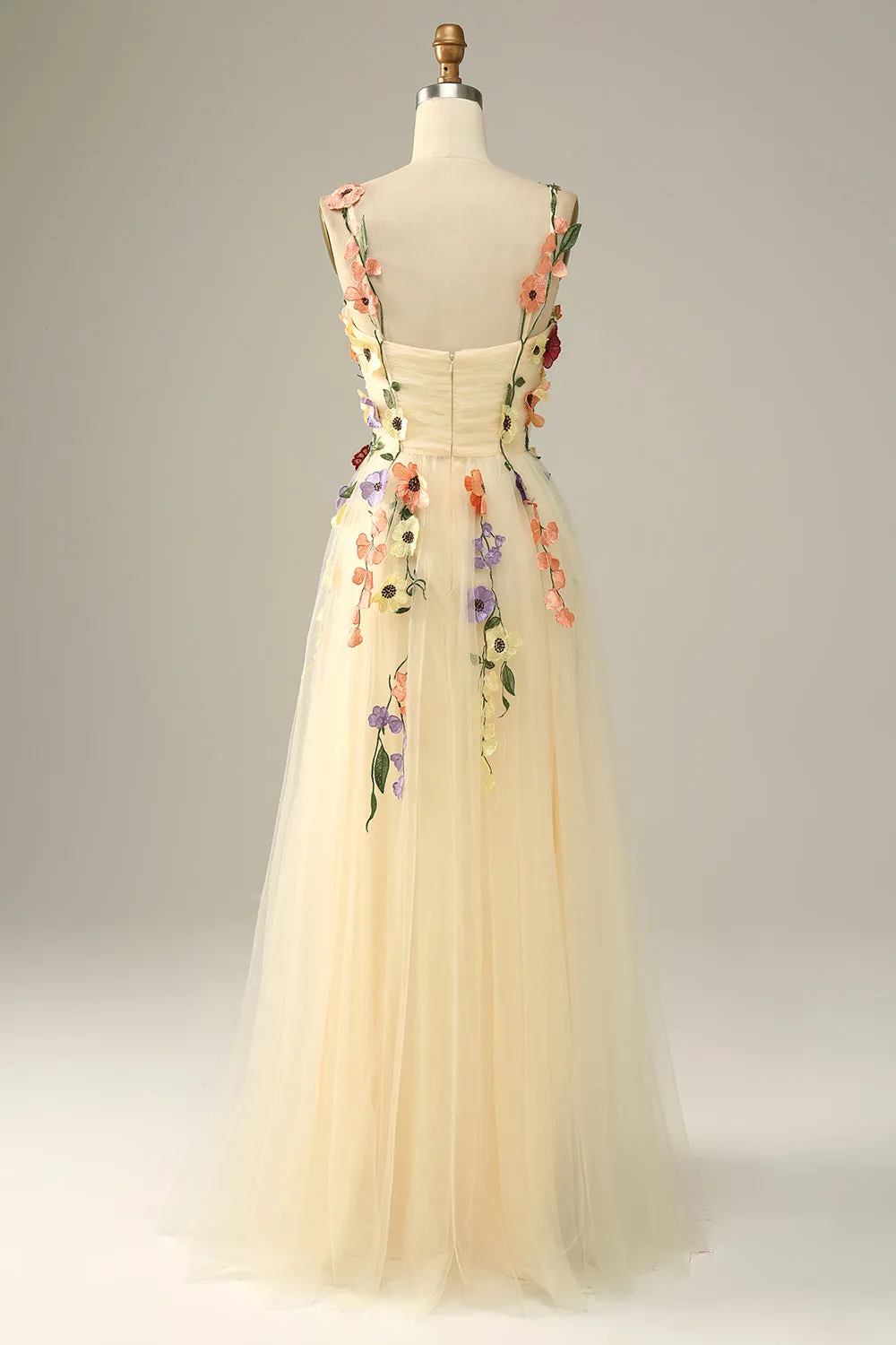 Champagne Spaghetti Straps Prom Dress With 3D Flowers sold by Zapaka product image thumbnail 2