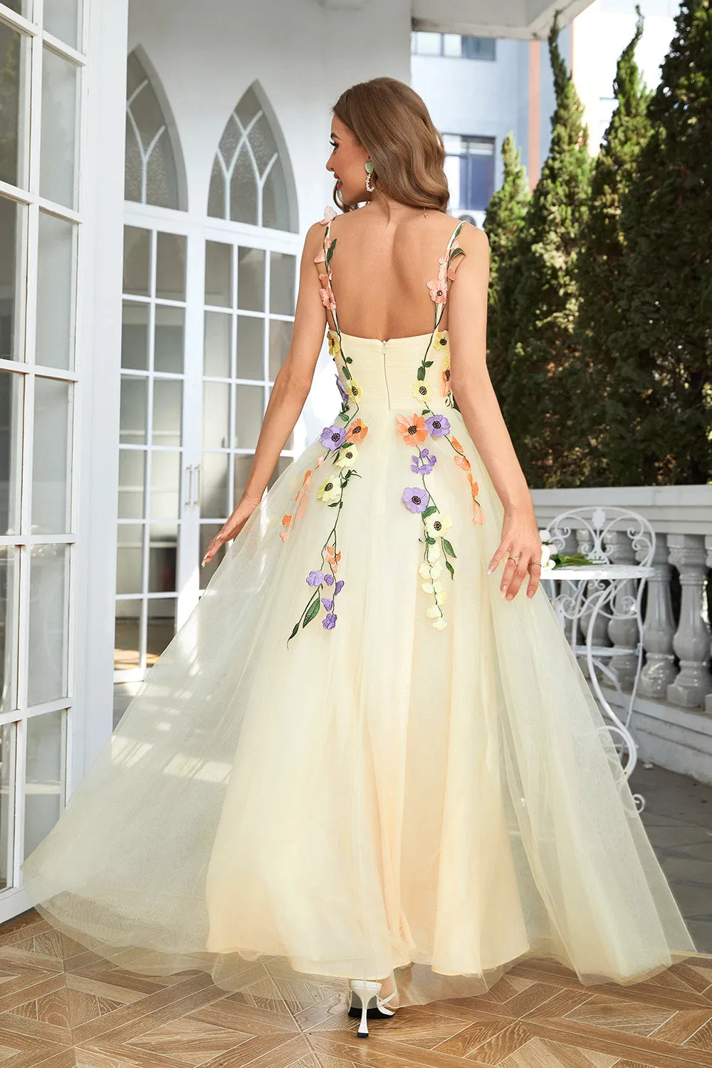 Champagne Spaghetti Straps Prom Dress With 3D Flowers sold by Zapaka product image thumbnail 5