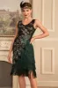 Dark Green Sequins Fringed 1920s Dress with Accessories Set sold by Zapaka
